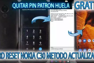 Restablecimiento completo del Nokia C30: desbloqueo de pantalla con PIN, patrón o huella dactilar. Método gratuito.