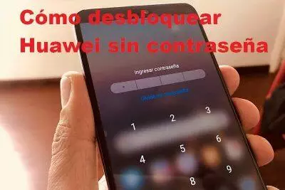 Mano sosteniendo un teléfono Huawei bloqueado, mostrando la pantalla de contraseña. Desbloqueando el teléfono Huawei.