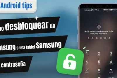 Pantalla bloqueada del teléfono Samsung; instrucciones sobre cómo desbloquear con contraseña.
